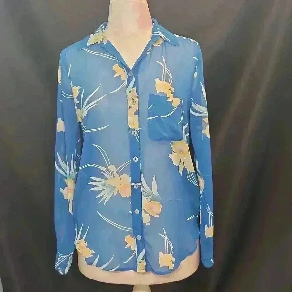 We the Free Sheer Button Down Long Sleeve Top